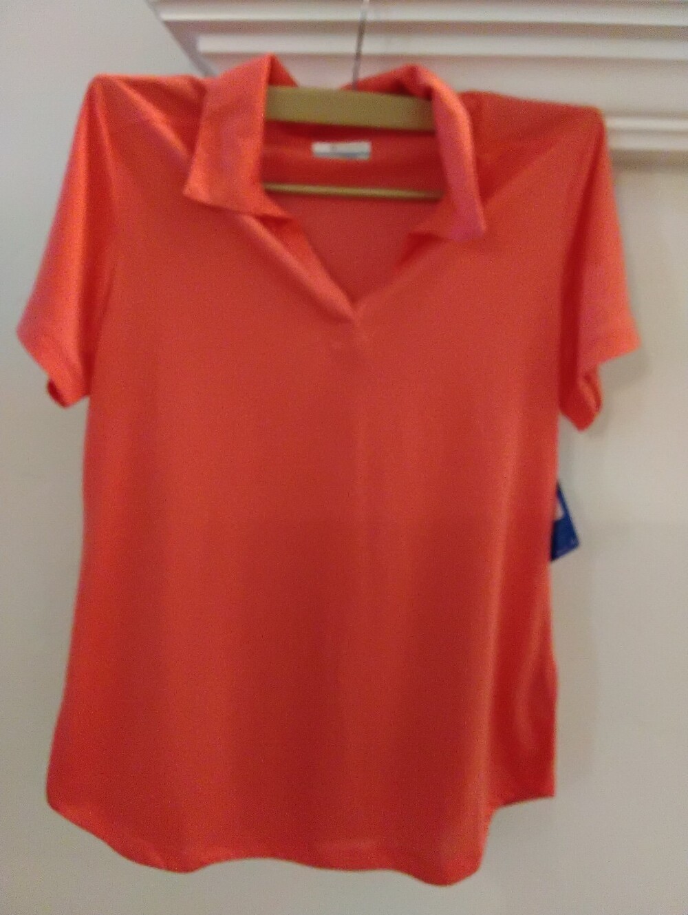 Columbia Short Sleeve V-Neck Polo Top - Coral Orange
